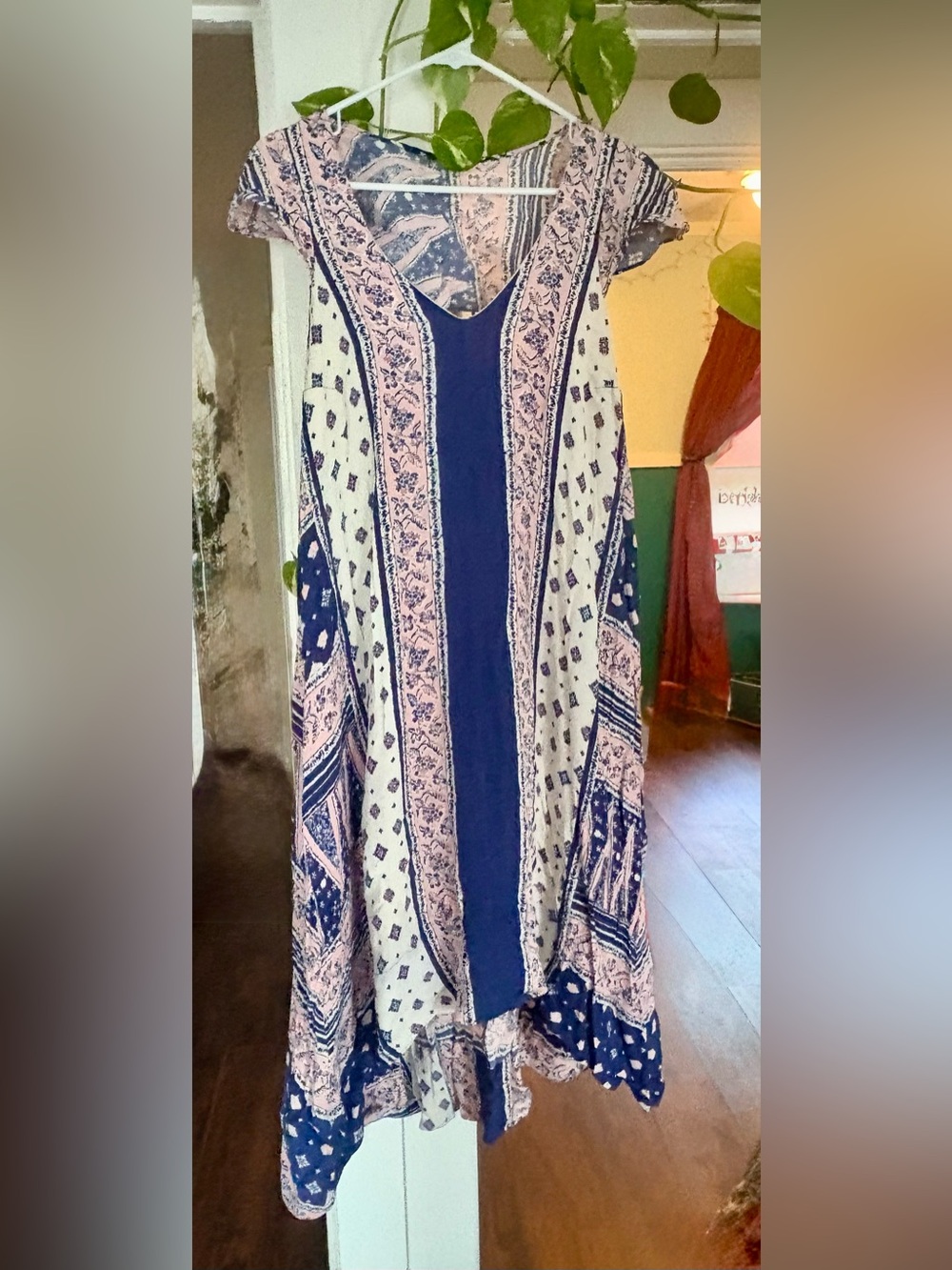 Maeve Navy and Blush Printed Midi Dress